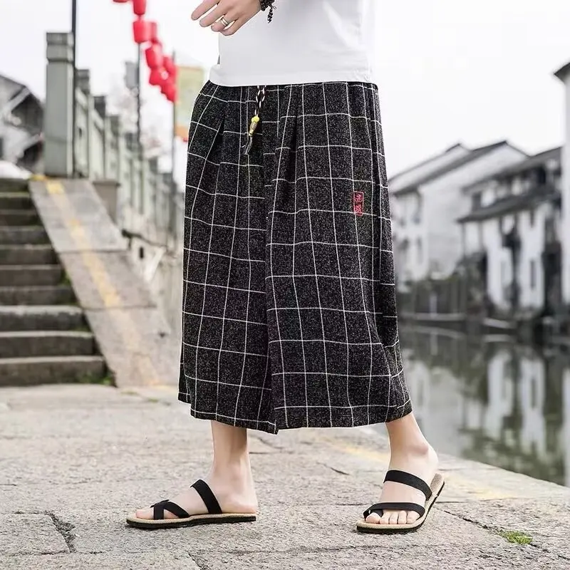 Xiaoyao plaid [black and gray] cropped pants