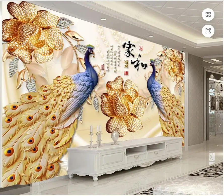 

wallpaper photo 3d custom mural Rich Peacock Jewelry Magnolia painting background living room home decor wallpaper for walls 3d