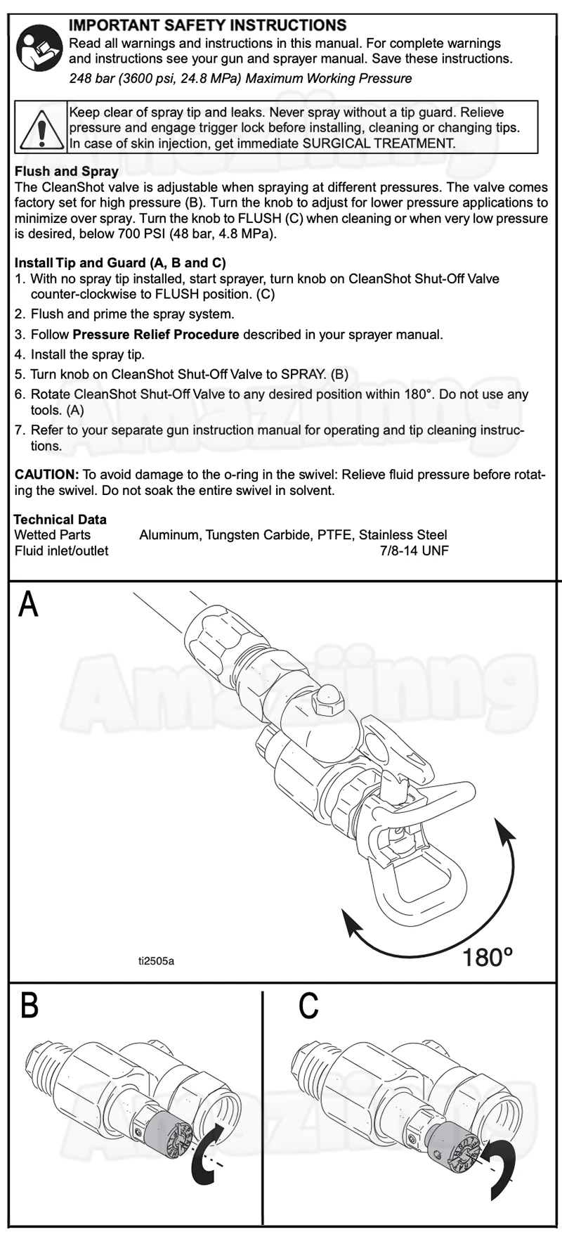 287030 CleanShot Valve d'Arrêt Pulvérisateurs de Peinture Sans Air Joint Pivotant Extension Pulvérisateurs Rotatifs Sans Air Connexion Filetage