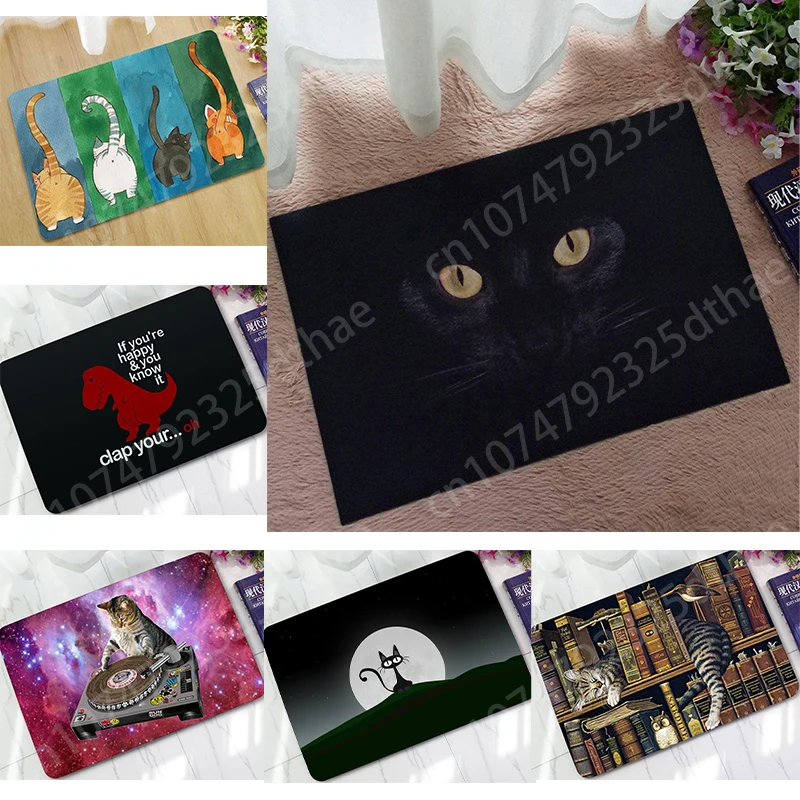 

Black Cat's Eye Cartoon Printing Entrance Doormat Non-Slip For Bothroom Welcome Mat Front Door Mat Entrance Bath Kitchen Carpet