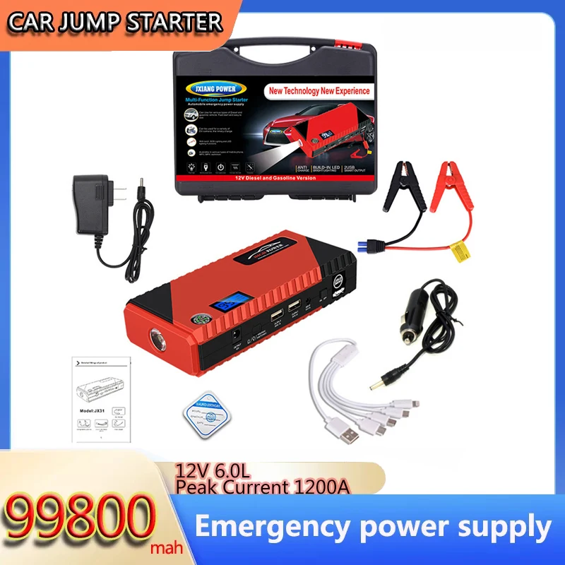 Portable 99800mah 1200a Car Jump Starter Power Bank 12v Starting