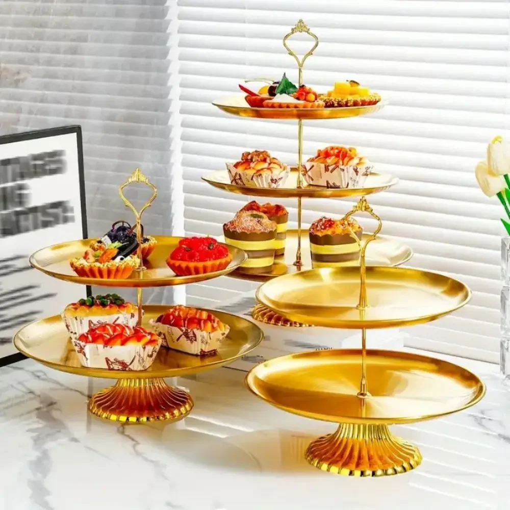 1set Cake Stands Cupcake Stand Holder Stainless Steel Cupcake Tower Fruit Plate Cake Tray Snack Ornament Holder Party Decoration
