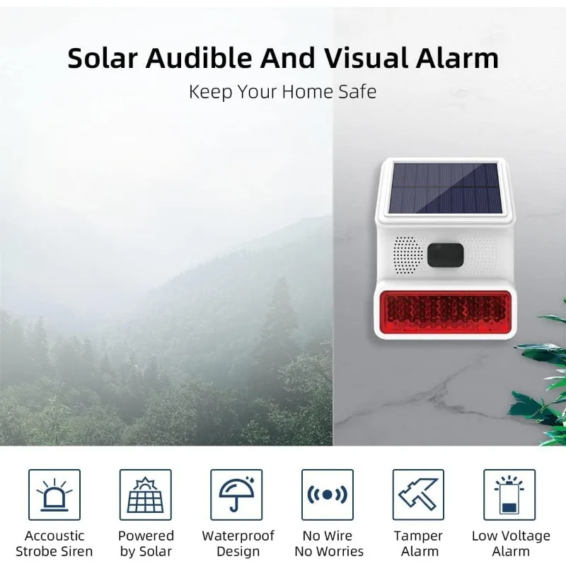Solar Siren Alarm 433MHz Wireless Outdoor with LED Flashing Light Support Alarm Host PG103 PG107