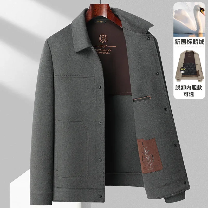 New Arrival Handmade Double-sided Autumn and Winter, Men's Detachable Down Liner, Thickened Woolen Fabric Jacket Size MLXL2XL3XL 3