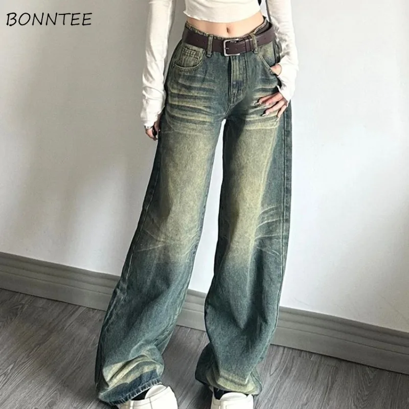 

Jeans Women Vintage Low Waist Loose Wide Leg Floor Length Chic Harajuku Baggy Female Autumn Winter All-match Ulzzang Stylish Ins