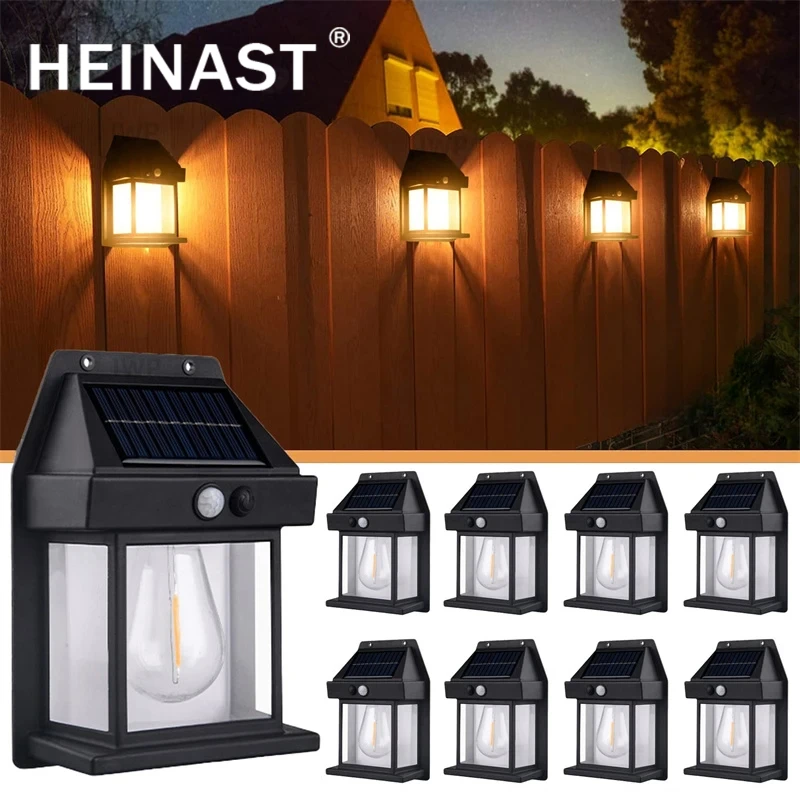 Solar Wall Lamp Outdoor Waterproof Intelligent Induction Wireless Dusk to Dawn Porch Lights 3 Modes Motion Sensor Night Light