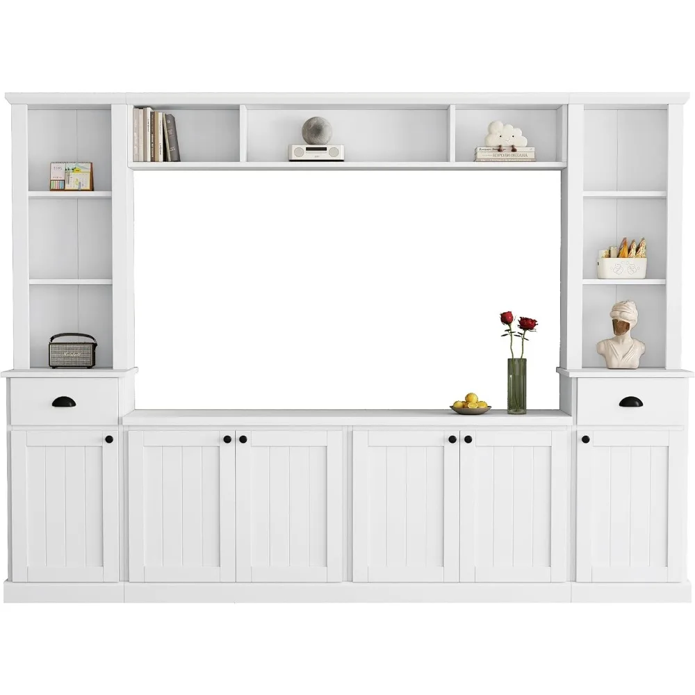 Entertainment Wall Unit Set with Bridge,  TV Stand Console Table with Adjustable Shelves for TVs Up to 75”, Large Media Console 5