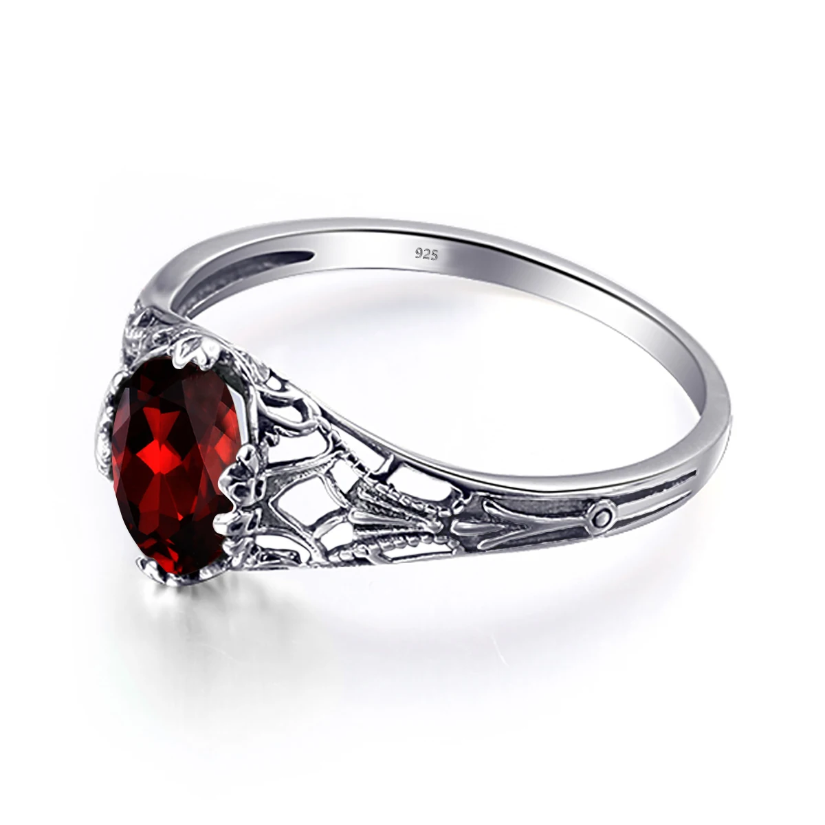Original Female Ring 100% 925 Sterling Silver Oval Red Garnet Color Rings for Women Art Deco Revival Vintage Jewelry Wholesale