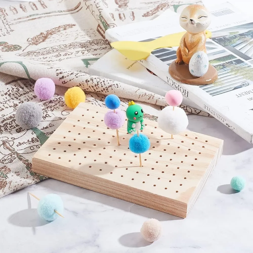 Oak Wooden Food Skewer Holder Food Display Board Clay Figurines Display Trays Rectriangle Pick Stand Craft 117 Holes food display stand