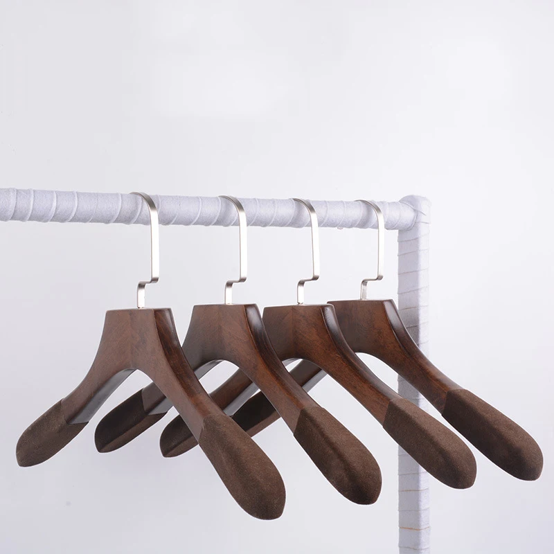 5pcs Black Wooden Suit Hangers with Precisely Cut Notches &