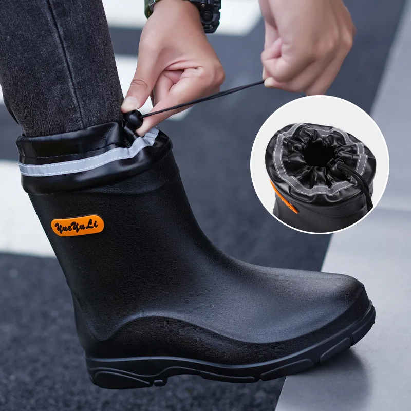 Bottes de pluie mi-mollet tendance pour homme - Travail en cuisine, pêche et lavage auto
