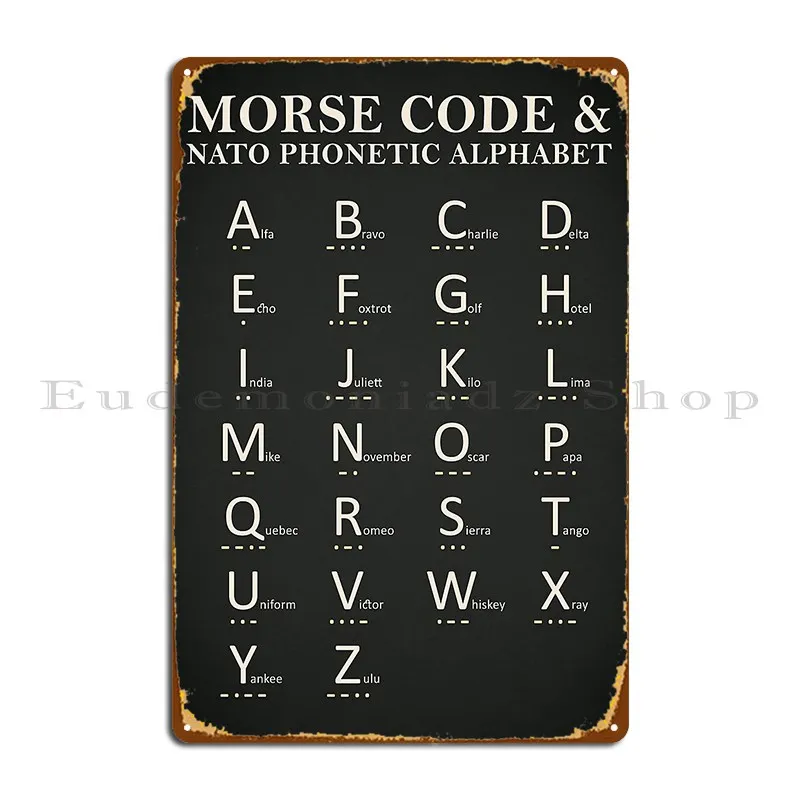 Codice Morse E Phonetic Alphabet Metal Plaque Cinema Wall Murale Club Bar Club Personalizzato Tin Sign Poster