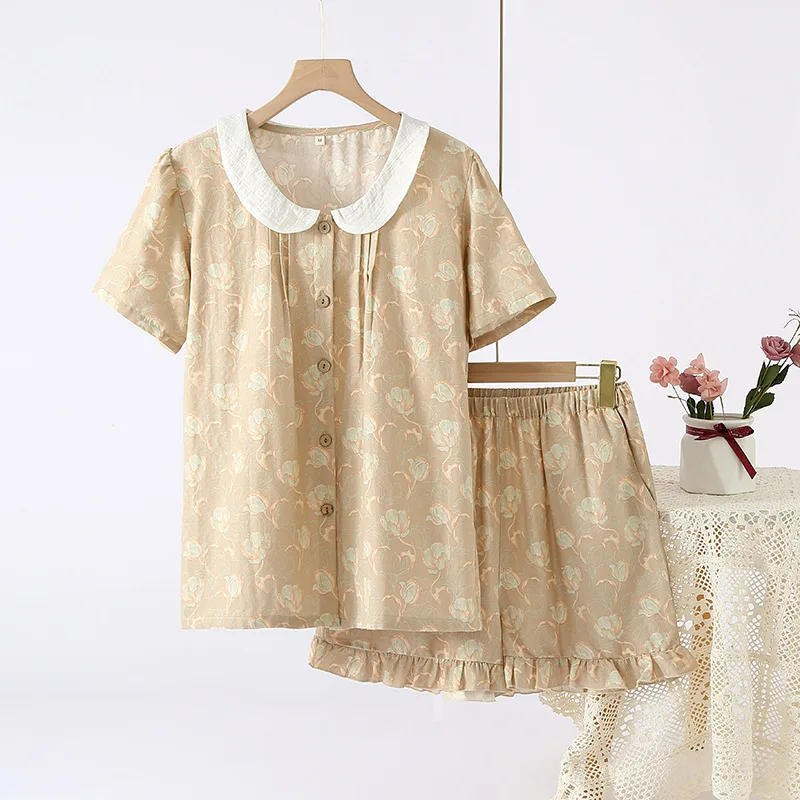 رقيقة ملابس المنزل الصيف المرأة دعوى ملابس النوم قصيرة الأكمام ملابس خاصة الأزهار فضفاضة صالة مجموعة امرأة منامة مجموعة