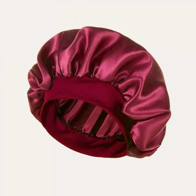 Women Night Sleep Hair Bonnet Silky Satin Double Layer Adjust Head Cover Hat Curly Springy Hair Styling Accessories