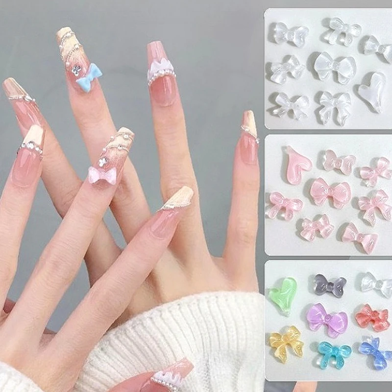 달콤한 Bowknot 프랑스어 사랑스러운 나비 넥타이 다채로운 귀여운 수지 리본 네일 아트 장식 DIY 매니큐어 라인 석 액세서리 도매