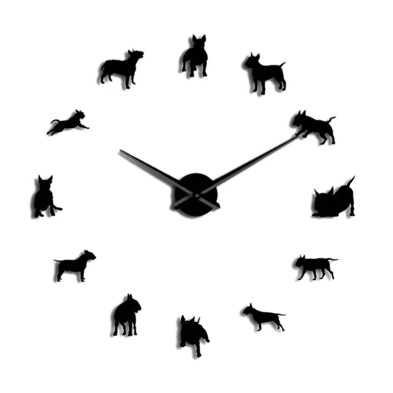 Tanie Bull Terrier pies Wall Art Diy duży zegar ścienny rasy
