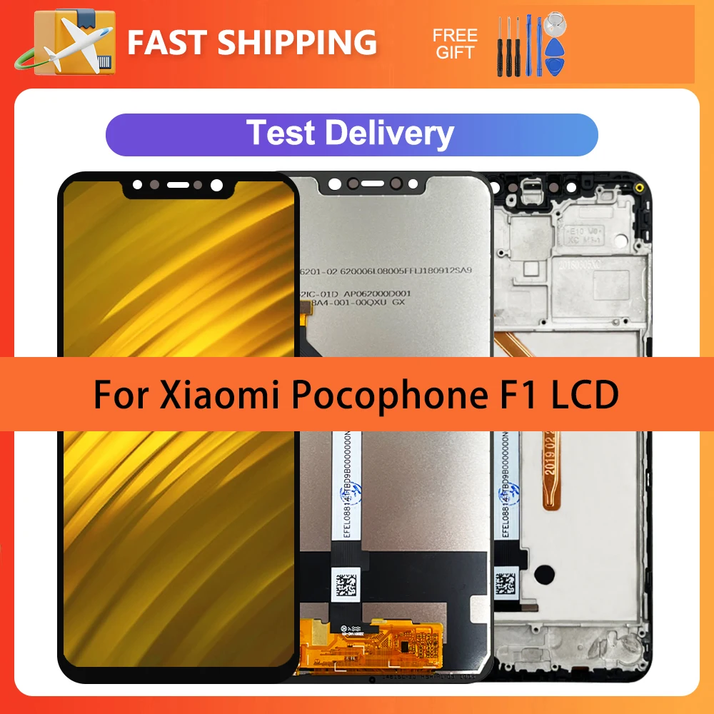 Высококачественный ЖК-дисплей 6,18 дюйма для Xiaomi Pocophone F1, дисплей с сенсорным экраном и дигитайзером в сборе с рамкой для дисплея Poco F1 M1805E10A