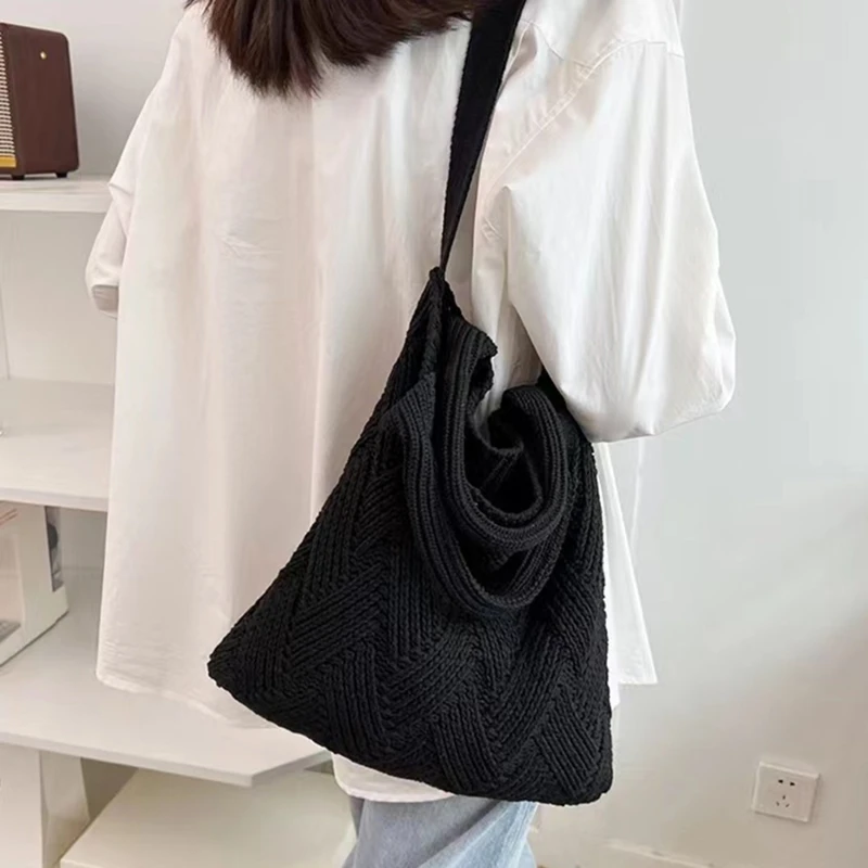 

Women Knit Handbag Female Casual Tote Bag Retro Women's Crossbody Bag Knitted Handbag Tote Bag Reusable Shopping Bag