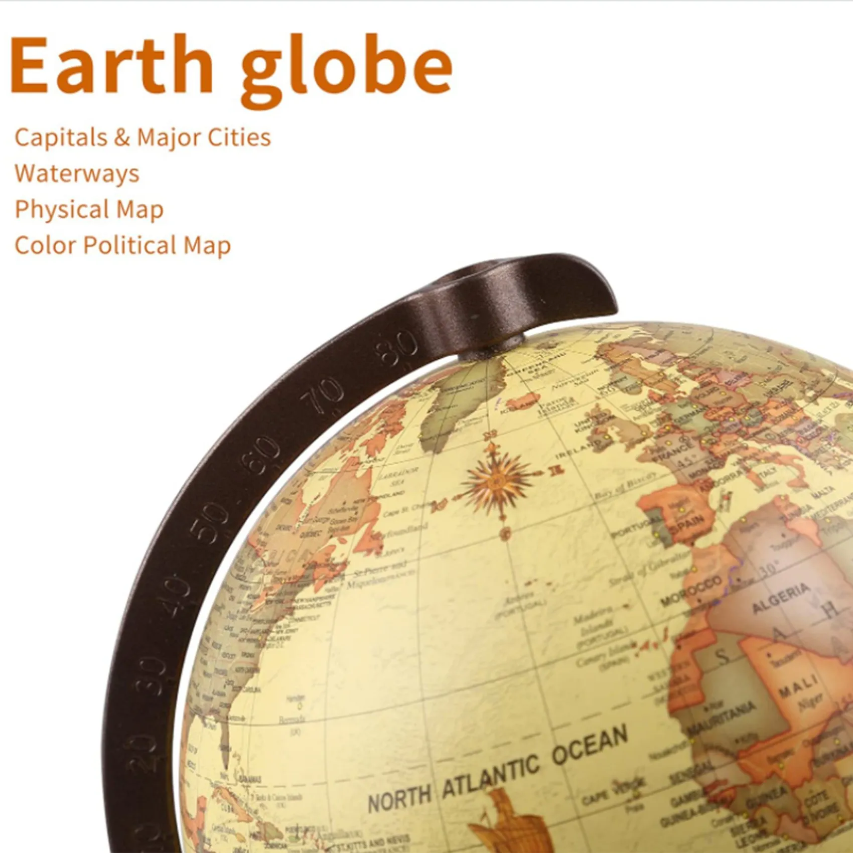 5 Inch Diameter Brown World Globe Antique Decorative Desktop Rotating Earth Geography Globe Children Gift