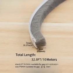 Premium Windproof Self - Adhesive Sealing Strip - 32.8 Feet for Doors and Windows, Soundproof & Dustproof Barrier (GRAY)