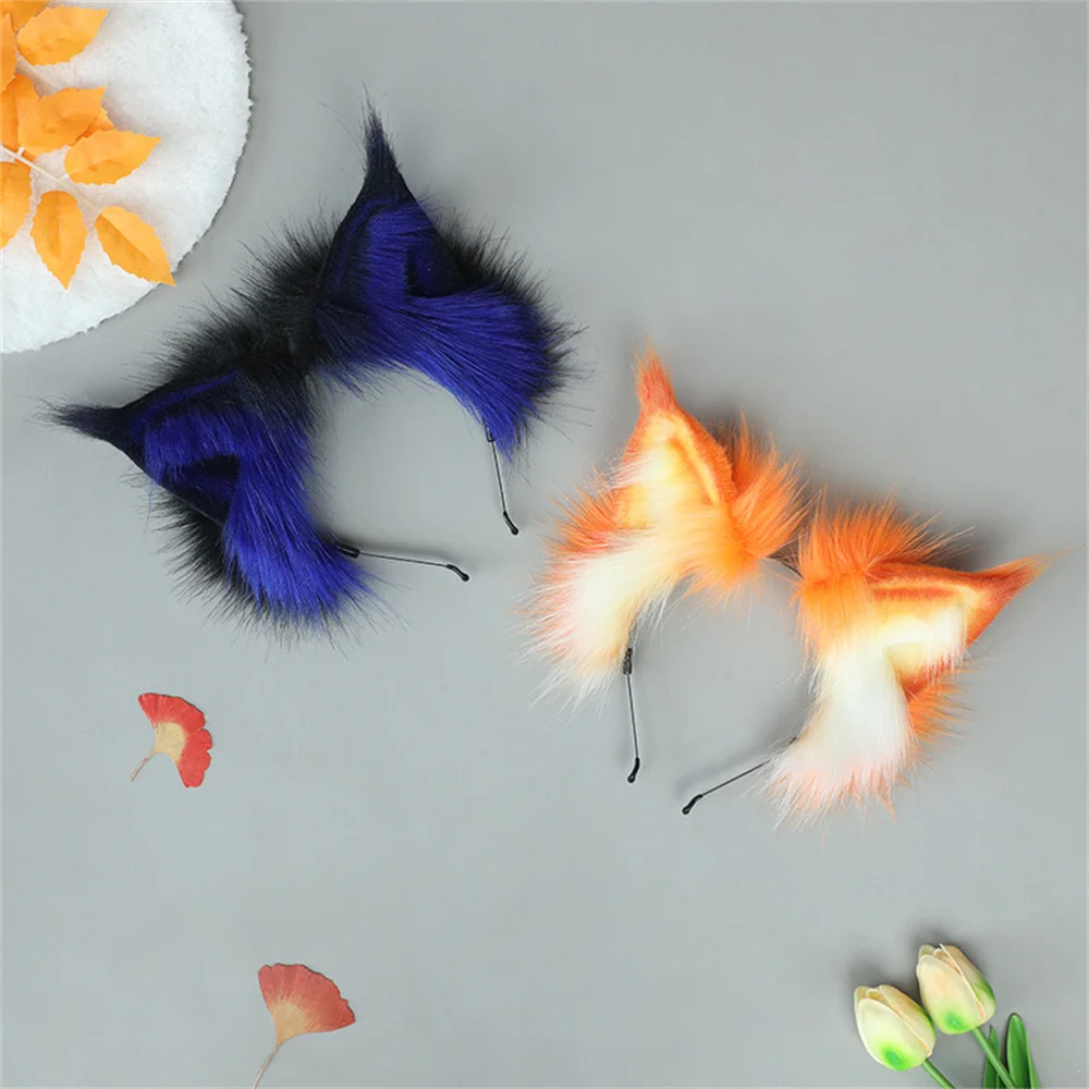 Handmade Simulation Animal Ears Headdress Cute Lolita Plush Comic-Con  Bobcat Ears Halloween Props Furry Cosplay Headband