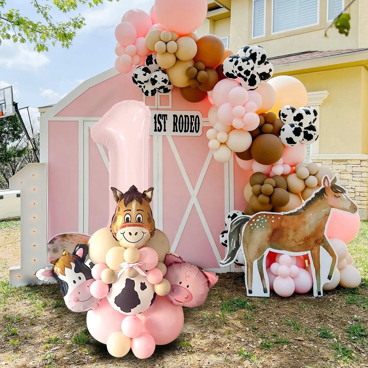 1set Karton Kuh Schwein Bauernhof Tier Ballon Turm Rosa Folie Anzahl Ballons für Kinder Ackerland Geburtstag Party Dekoration Lieferungen