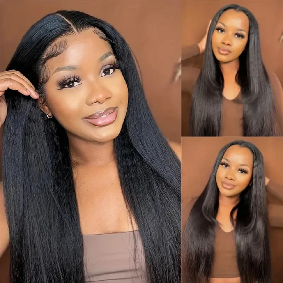 8-40 Kinky Straight Human Hair Bundles Coarse Yaki Weave Bundles Brazilian Raw Human Hair Extensions Sale for Women Double Weft 2