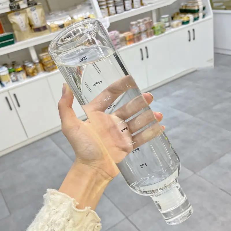 500/650ml Transparent Large Capacity Glass Bottle With Time Marker Cover  Water Drinks For Milk Juice Tea Coffee Simple Cup Sport - Water Bottles -  AliExpress