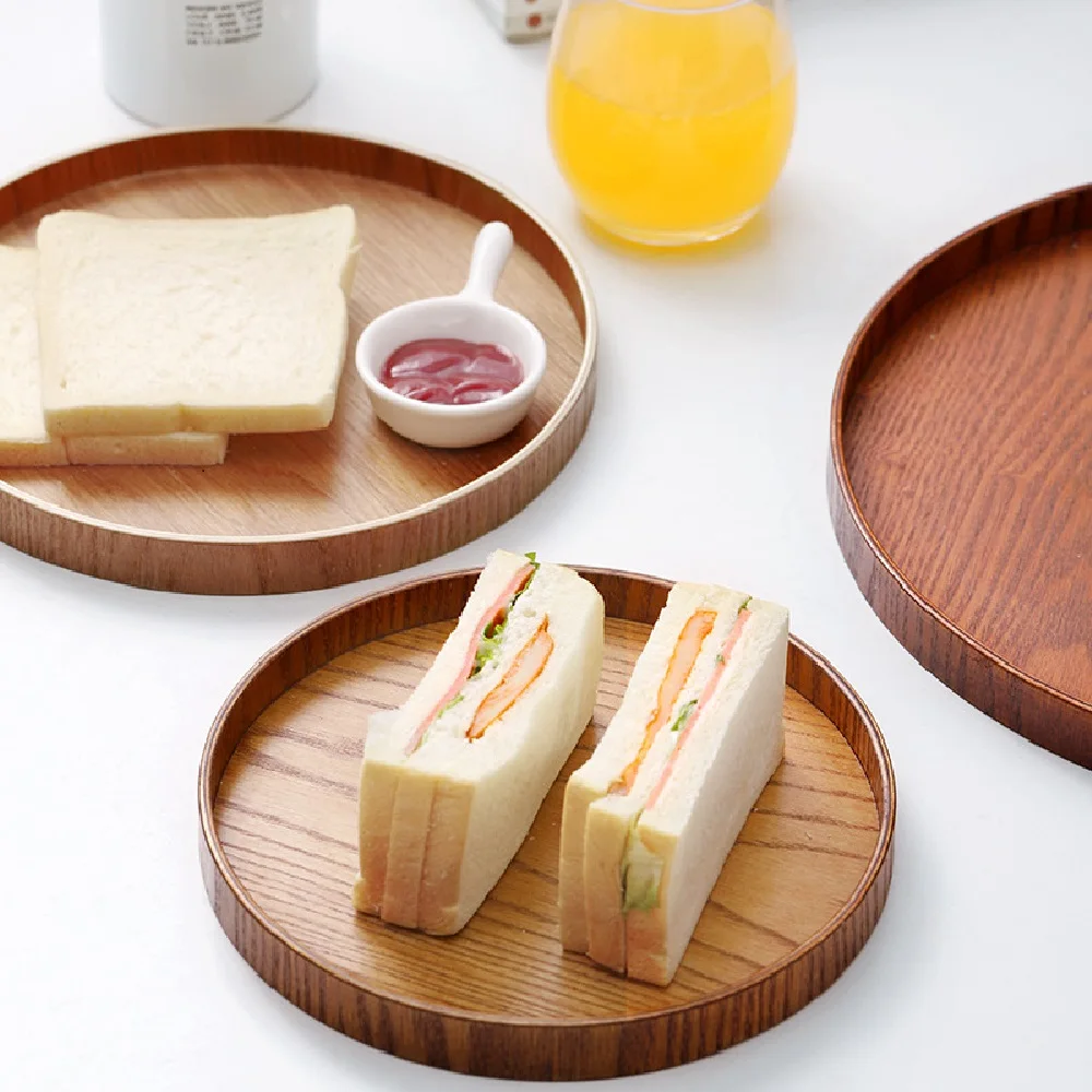 Solid Wood Round Dinner Plates Snack Fruit Dry Fruit Plate Handmade Sushi Tea Serving Tray Dessert Dinner Plate Tableware