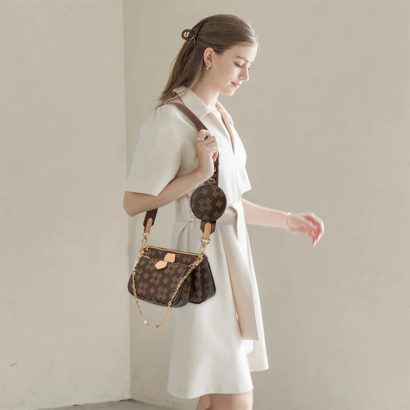 Genuine Leather Printed Handbag 2024 Summer 3 In 1 Composite Shoulder Bags for Women Luxury Design Trends Top Handle Crossbody