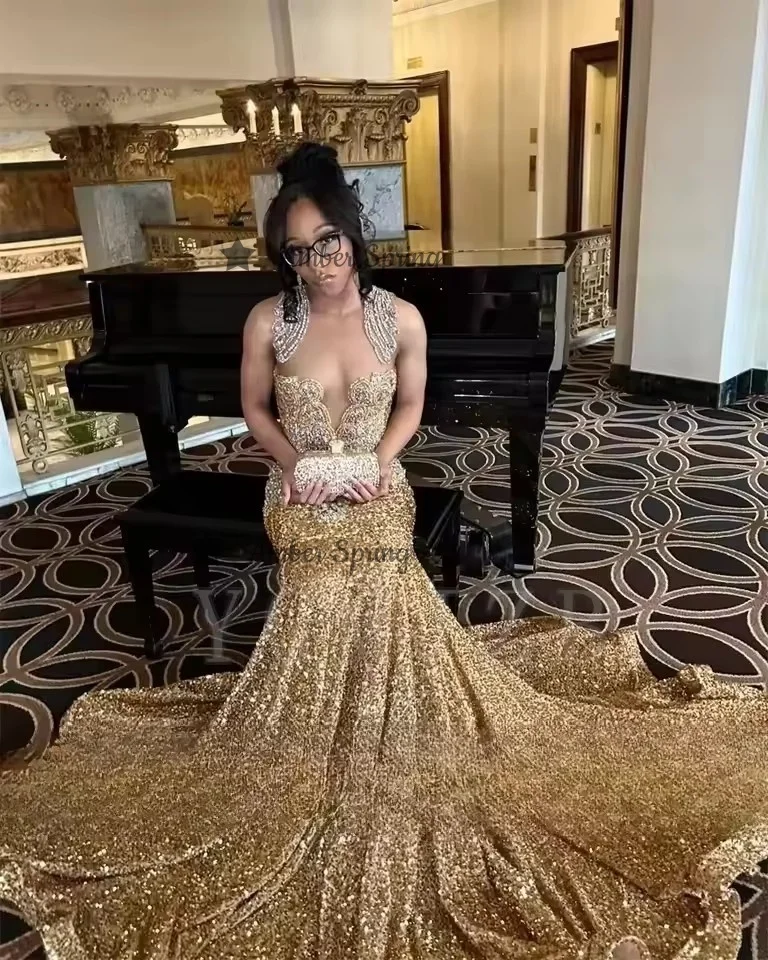 green emerald velvet dress A-line Gold Prom Dress Sparkly Long Pageant Dress 222168 – Viniodress