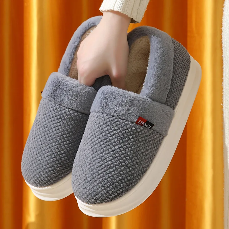 2023 Winter New Cotton Shoes Warm Platform Women Men Home Slippers Mom Dad Indoor Non-slip Plush Slippers Comfort Furry Slides