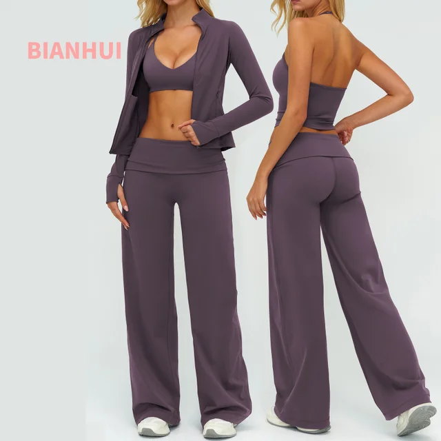 BIANHUI femmes survêtement Yoga ensemble ample décontracté femmes Sports de plein air à manches longues 2/3 pièces ensemble vêtements de sport femme vêtements de sport 1