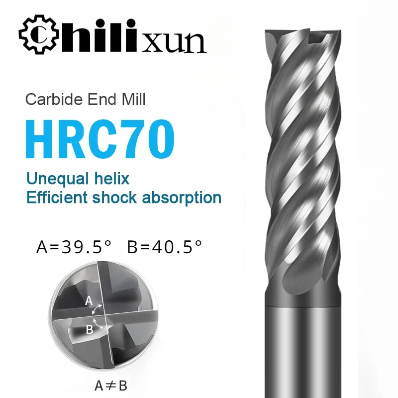 HILIXUN 내진 스테인리스 스틸 특수 엔드 밀, HRC70, 4 플루트 텅스텐 스틸 밀링 커터, CNC 절삭 공구