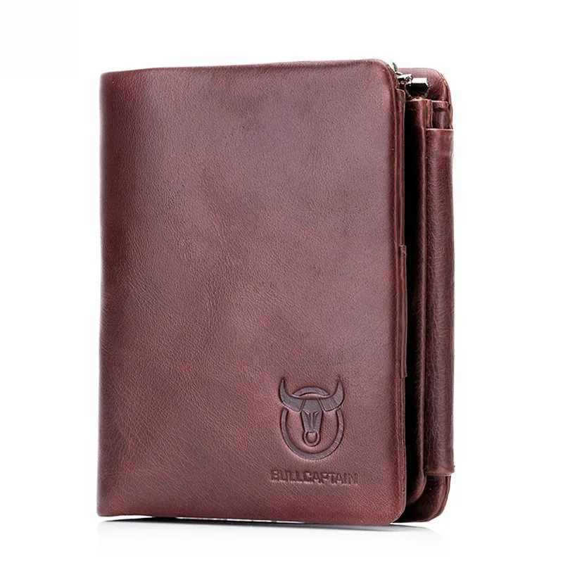 BULLCAPTAIN Men's Wallet Short Coin men's purse Genuine Cowhide  Brand High Quality Designer New Short Wallets cartera mujer