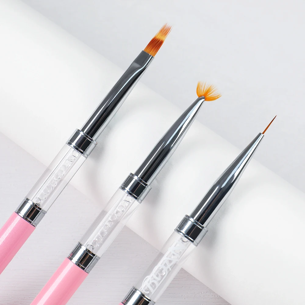 BQAN  Double Head Pink Crystal Handle Drawing Brush Liner Brush Painting Pen Gel Polish Crystal Nail Art Manicure Tools 4