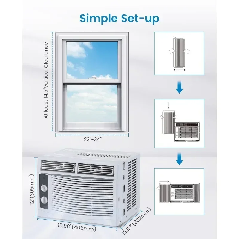 5,000 BTU Small Window Air Conditioner Cool Up To 150 Sq.ft. with Manual Adjustable Fan and Cooling Modes for Small Room