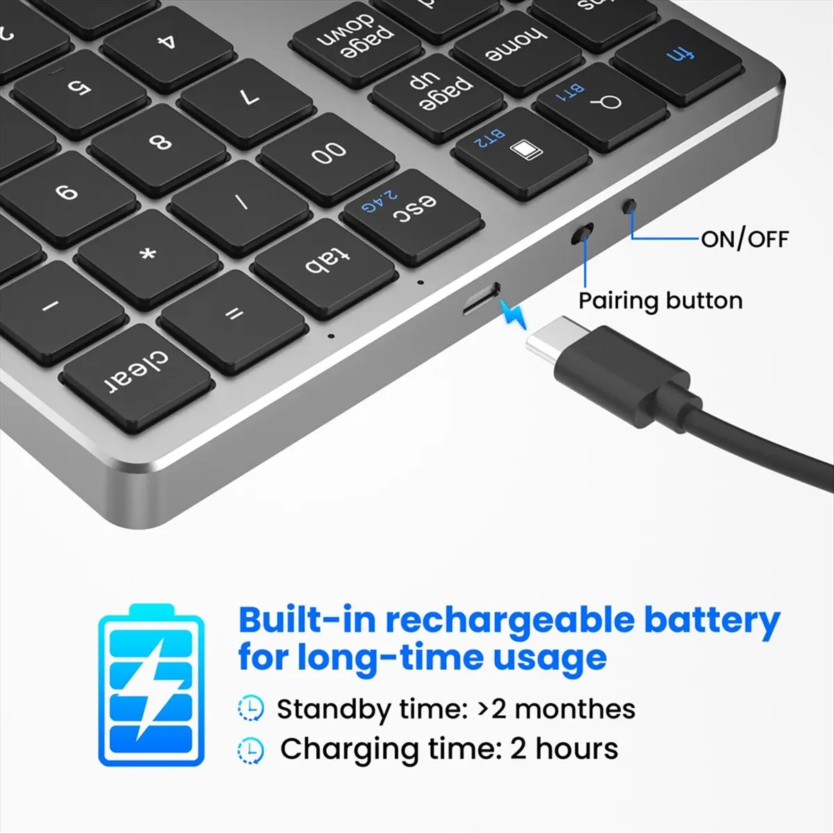 A10R 2.4G 블루투스 숫자 패드 초박형 무선 숫자 패드 IOS 안드로이드 윈도우용 USB 충전식 숫자 키패드 블랙