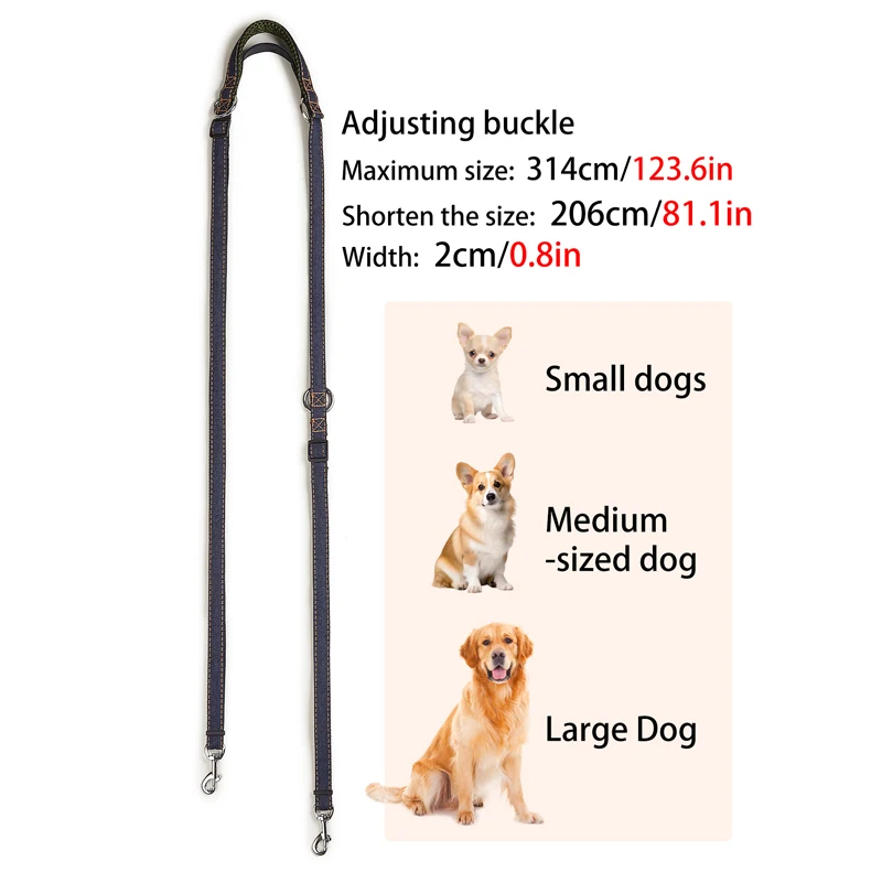 Multifunctional Jean Cloth Dog Leash Adjustable Length Free Hands Double Heads For Small Medium Large Dogs