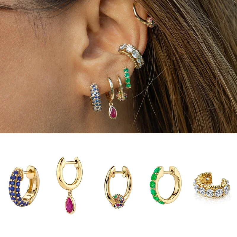 

CRMYA Silver Gold color Hoop Earrings For Women Colorful Zircon Ear Cuffs Piercing Dangle Drop Earrings 2022 Jewelry Wholesale
