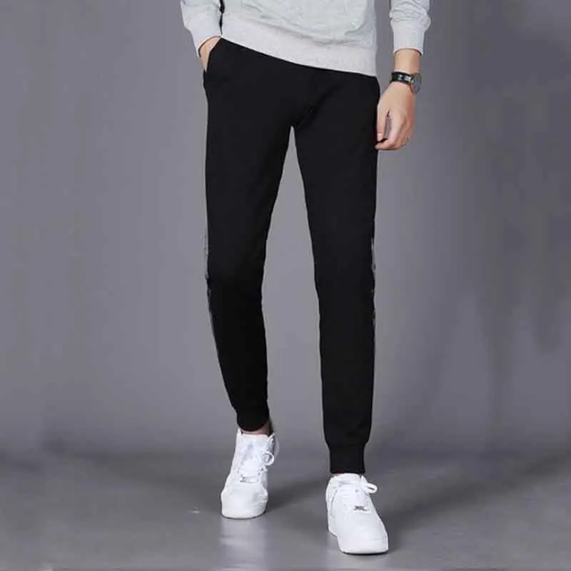 Trendy Versatile Spring Casual Pants Men Elastic Waist Contrasting Pockets Zippers Tie Feet Fashion Loose Sports Sweatpants 2024