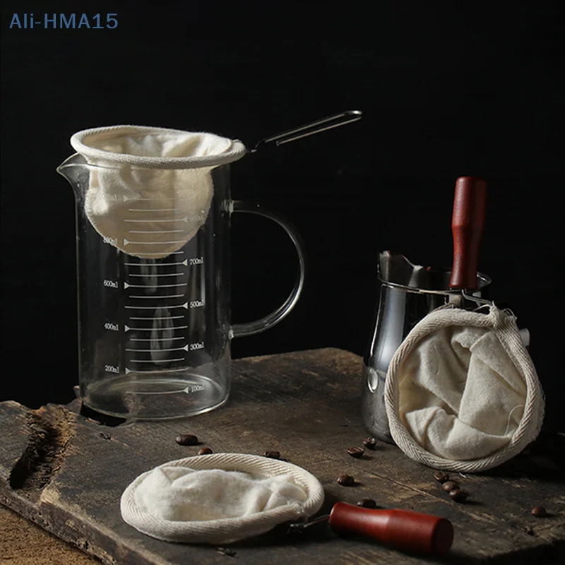 

Reusable Handmade Coffee Filter Bag Coffee Filter With Wooden Handle Filter Pack Flannel Pot Cloth Mesh Basket Tool