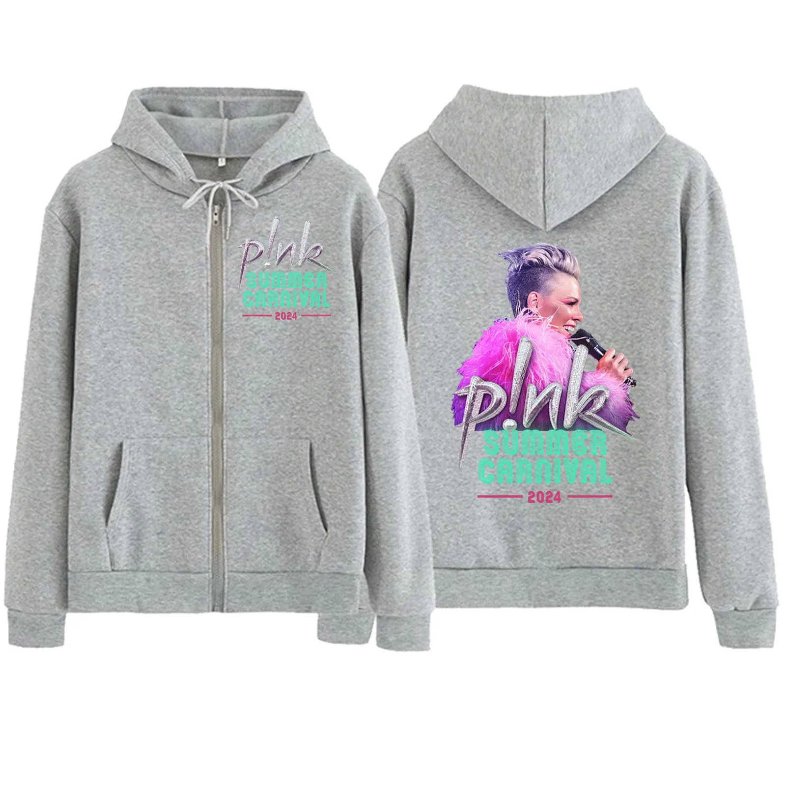 Pink Singer Summer Carnival 2024 Zipper Hoodie Harajuku Hip Hop Pullover Tops Sweatshirt Streetwear Fans Gift Unisex