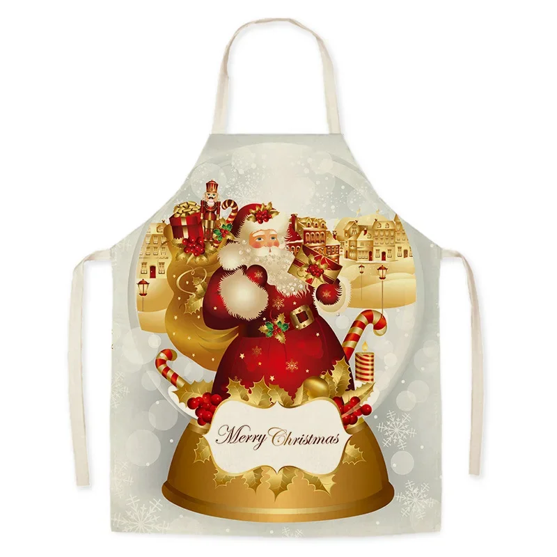 

New Christmas Cartoon Apron Linen Creative Christmas Apron Kitchen Supplies Kitchen Apron Delantal Cocina фартук для кухни