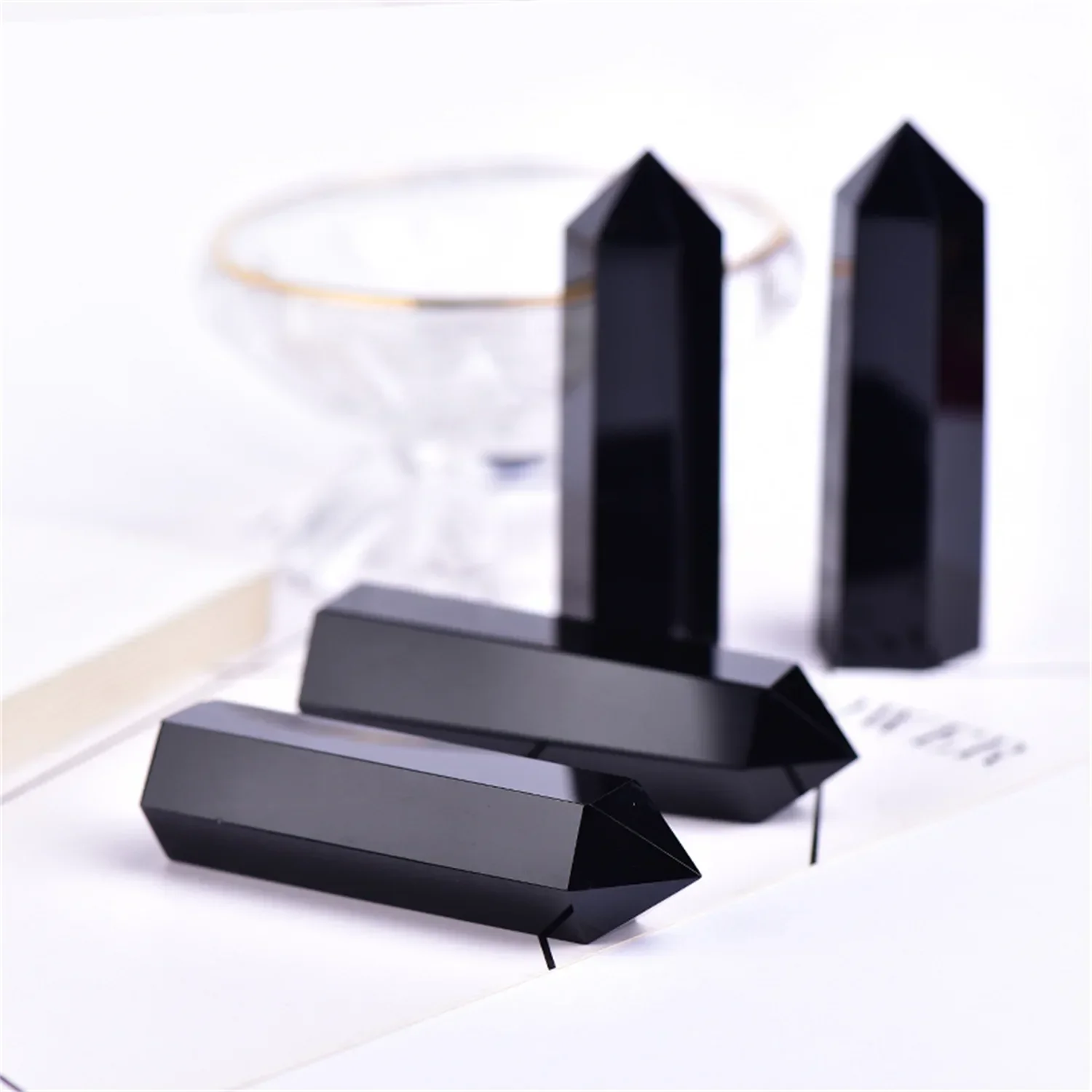 

Obsidian Obelisk Dragon Natural Crystal Healing Stone Natural Quartz Home Decor Reiki Polished Point Stone Decoration Crafts 1PC
