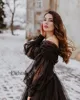 Eightale Black Wedding Dresses Off the Shoulder Long Puffy Sleeves Tulle Victorian Gothic Lace Up Bridal Gowns Customized 5