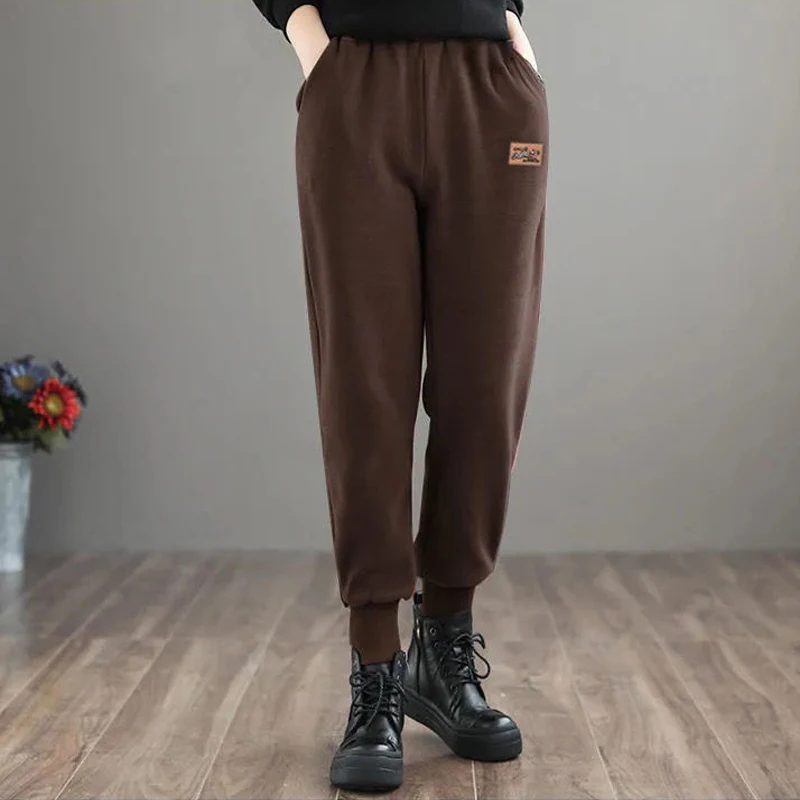 Autumn Winter Women Casual Streetwear Fleece Warm Sports Joggers Pants Female High Waist Loose Pockets Sweatpants Y2K Pantalones