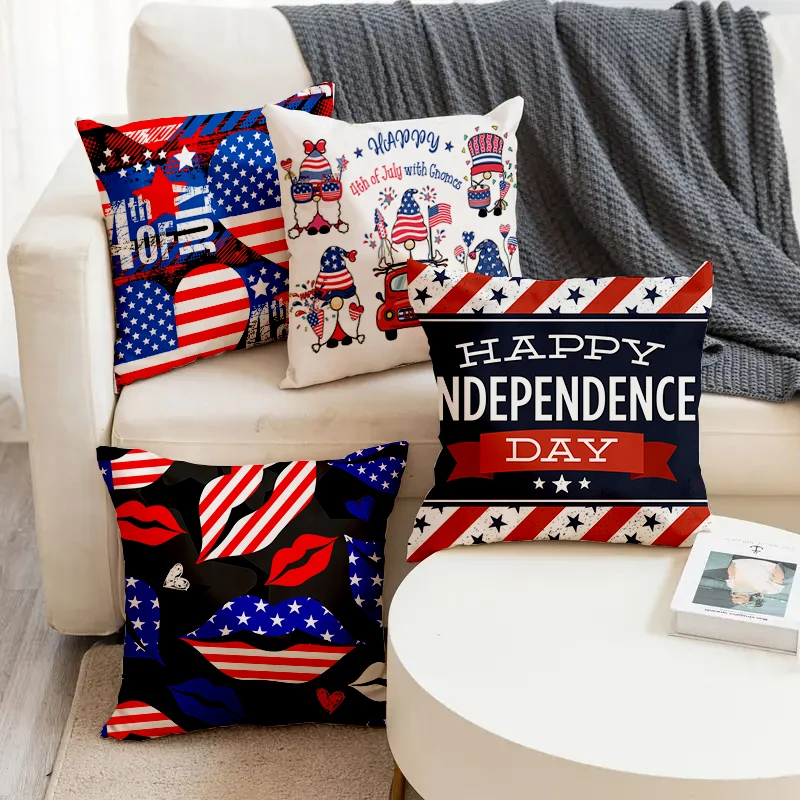 

Happy Independence Day 4th Of July Printed Soft Square Pillowslip Linen Blend Cushion Cover Pillowcase Living Room Home Decor