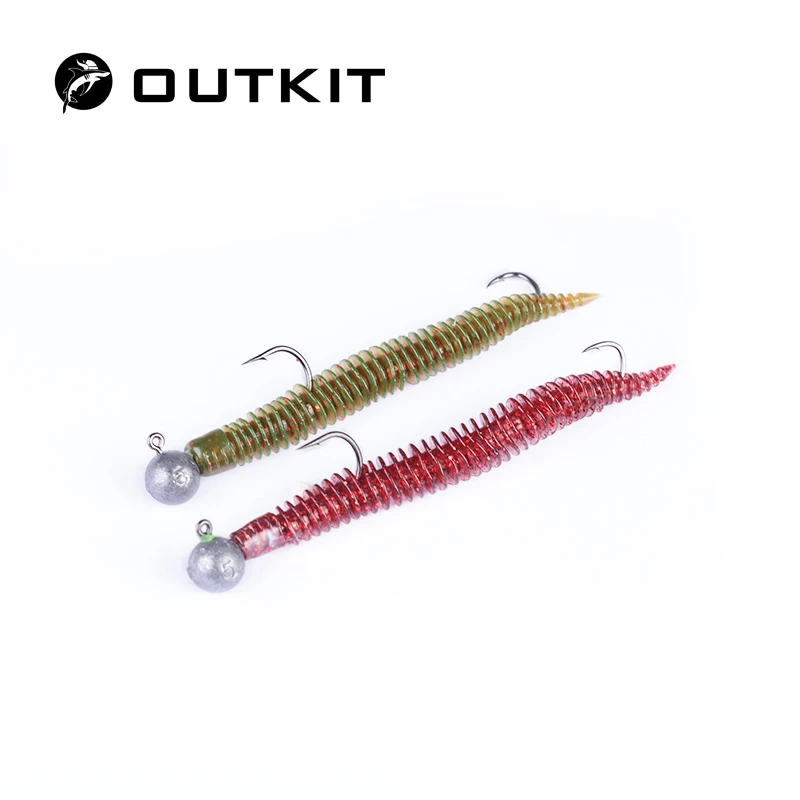 OUTKIT Neuer 5-teiliger FishTrip-Weichköder mit Jig-Kopf, gerader Schwanz mit Haken, weicher TPE-Köder, 3,5–7 g, für Bass-Angelgerät, Salzwasser – Detail 2