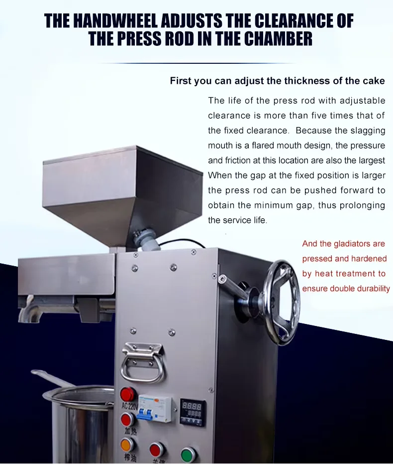 Description Picture 4 of itemCommercial Oil Press 220V Stainless Steel Peanuts Walnuts Sunflower Seeds Oil Making Pressing Machine Food Processor